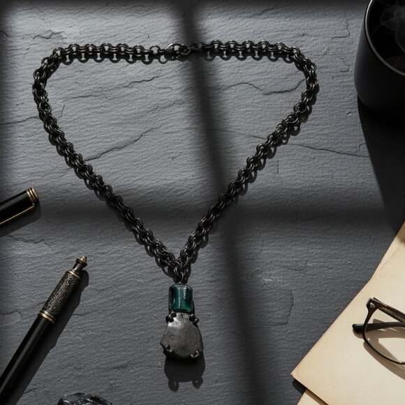 🌿 Edgy Artisan Raw Stone & Chunky Chain Necklace ⛓️ - Picture 1 of 6